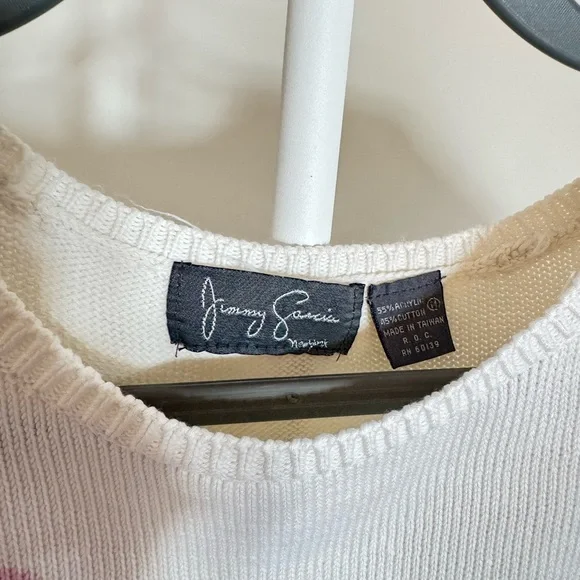 Vintage Jimmy Garcia Short Sleeve Knit Sweater - Cream & Pink, Size - Picture 4 of 6